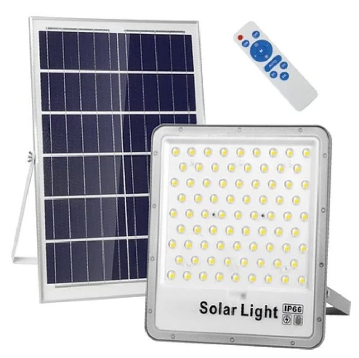 PROYECTOR LED SOLAR 150W IP66 C/PANEL SOLAR C/CONTROL REMOTO (GRIS) - Imagen 1