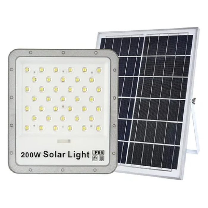 PROYECTOR LED SOLAR 200W IP66 C/PANEL SOLAR C/CONTROL REMOTO (GRIS) - Imagen 1