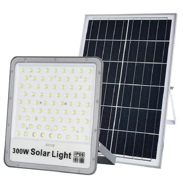 PROYECTOR LED SOLAR 300W IP66 C/PANEL SOLAR C/CONTROL REMOTO (GRIS) - Imagen 1