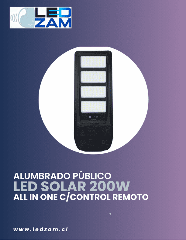 ALUMBRADO PÚBLICO LED SOLAR 200W ALL IN ONE CCONTROL REMOTO ALUMBRADO PÚBLICO LED SOLAR 200W ALL IN ONE C/CONTROL REMOTO Y CERTIFICACIÓN DS01 - Imagen 1